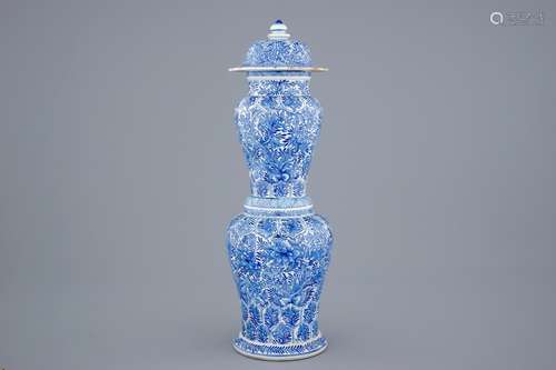 A highly unusual Chinese blue and white covered vase, Kangxi