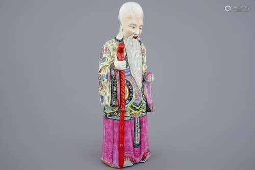 A Chinese famille rose figure of Shou Lao, 19th C.