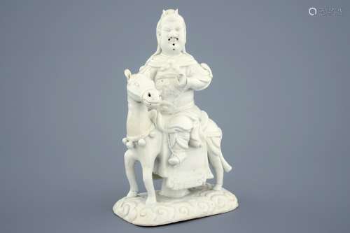 A Chinese Dehua blanc de Chine model of Guandi, God of War, on horse, Ming Dynasty, Chongzhen (1627–1644)