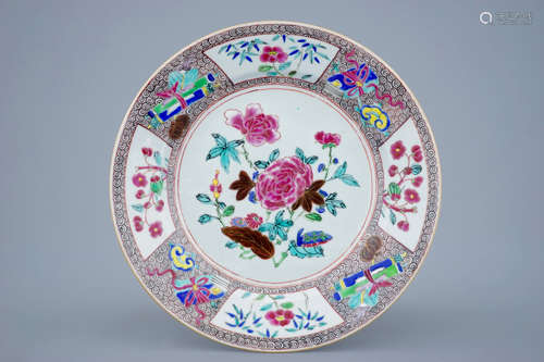 A Chinese famille rose floral plate, Qianlong, 18th C.