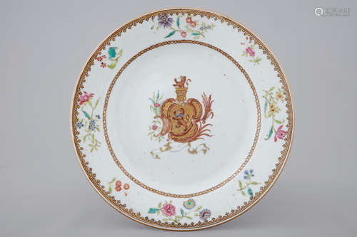 A Chinese famille rose export porcelain armorial plate, Qianlong, 18th C.