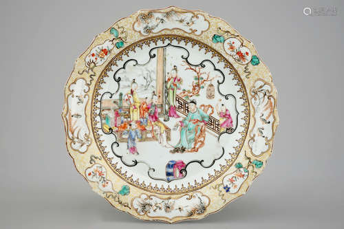 A Chinese famille rose plate with mandarin design, Qianlong, 18th C.