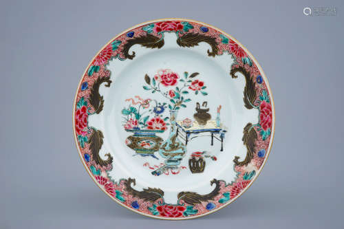 A fine Chinese famille rose plate, Yongzheng/Qianlong