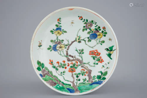 A Chinese famille verte plate of floral design, Kangxi