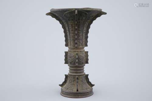 A Chinese bronze gu beaker vase, late Ming Dynasty