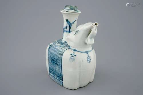 A blue and white Chinese elephant-shaped kendi, Ming Dynasty, Wanli, 1573-1619