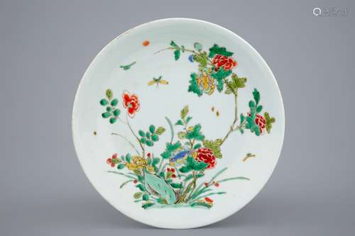 A Chinese famille verte plate of floral design, Kangxi