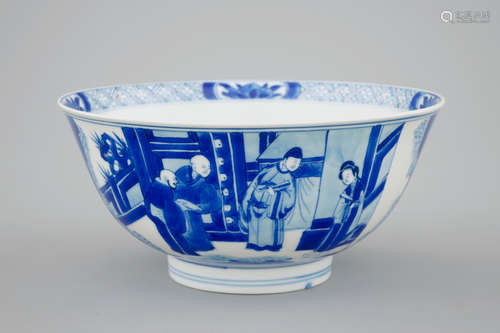 A Chinese blue and white bowl with six-character mark of Chenghua, Kangxi