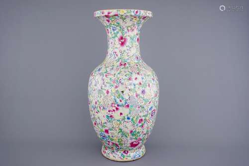 A massive Chinese famille rose millefleurs vase, 19th C.