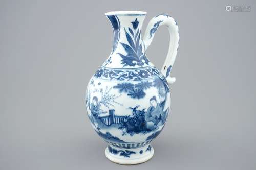 A blue and white Chinese jug, Transitional period, 1620-1683