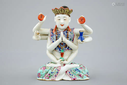 A Chinese famille rose figure of Avalokitesvara, 19th C.