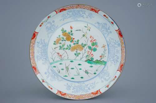 A Chinese famille verte dish with birds and beetles, Kangxi