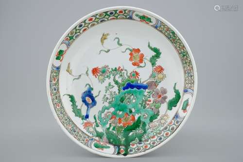 A Chinese famille verte floral plate, ex-coll. August the Strong, Kangxi