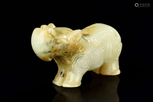 ARCHAIC JADE CARVED RHINOCEROS FIGURE