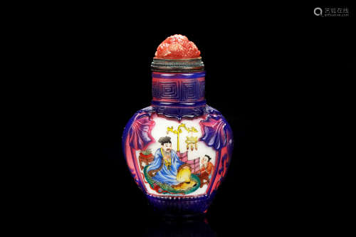 FAMILLE ROSE GLASS OVERLAY 'PEOPLE' SNUFF BOTTLE