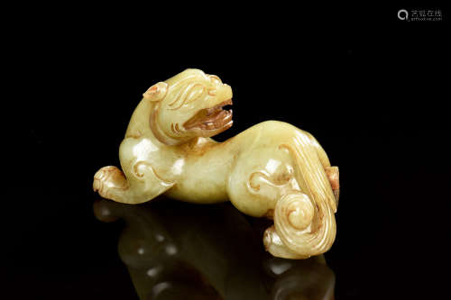 HETIAN JADE CARVED MYTHICAL LION FIGURE