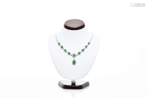 JADEITE AND DIAMOND PENDANT AND NECKLACE WITH GIA CERTIFICATE