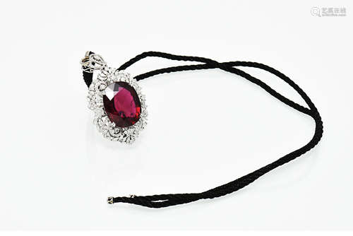 RED TOURMALINE WITH DIAMONDS PENDANT WITH GIA CERTIFICATE