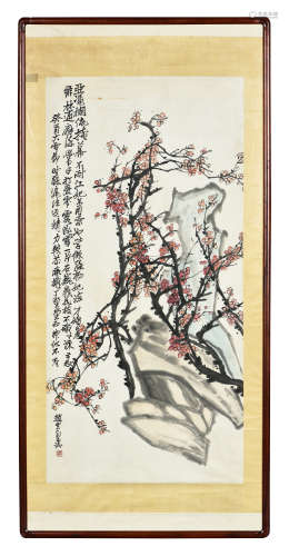 ZHAO YUNHE: FRAMED INK AND COLOR ON PAPER PAINTING 'FLOWERS'