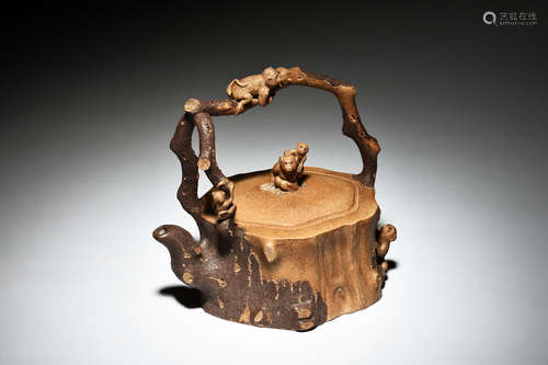 CHEN MINGYUAN: YIXING ZISHA 'MONKEY AND BRANCHES' TEAPOT