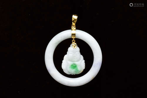 JADEITE CARVED BANGLE AND BUDDHA PENDANT