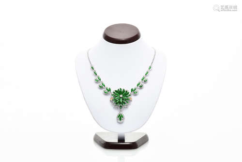 JADEITE FLOWER PENDANT AND NECKLACE WITH GIA CERTIFICATE