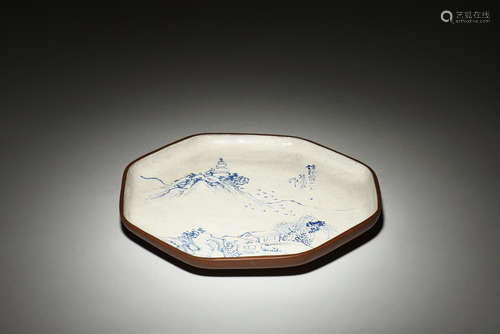 YIXING ZISHA AND PAINTED OCTAGONAL DISH