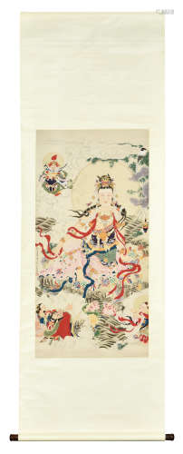 ZHAO YUNYU: INK AND COLOR ON PAPER PAINTING 'GUANYIN'