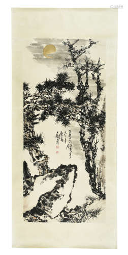 PAN TIANSHOU: INK AND COLOR ON PAPER PAINTING 'PINE TREES'