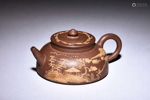 SHAO MAORU: YIXING ZISHA CLAY 'LANDSCAPE' TEAPOT