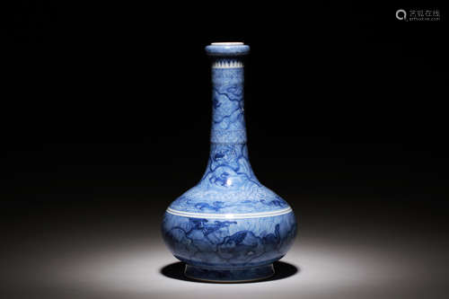 BLUE AND WHITE 'MYTHICAL BEASTS' BOTTLE VASE