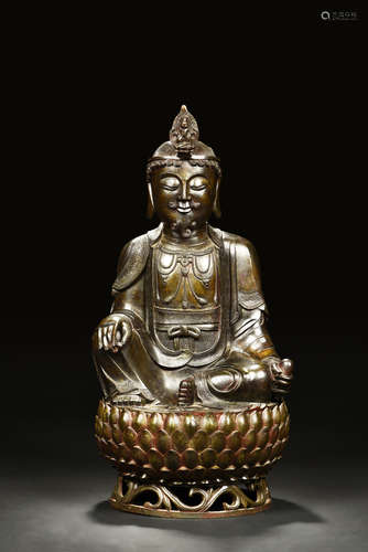 BRONZE CAST 'GUANYIN' SEATED FIGURE