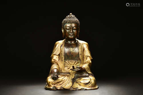 GILT BRONZE SHAKYAMUNI SEATED FIGURE