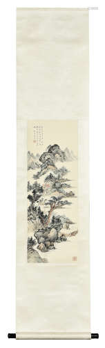 PU QUAN: INK AND COLOR ON PAPER PAINTING 'LANDSCAPE'