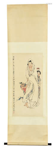 QIAN HUIAN: INK AND COLOR ON PAPER PAINTING 'GUANYIN'