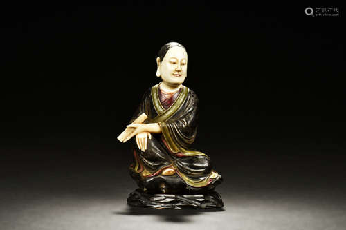 SHOUSHAN SOAPSTONE CARVED GUANYIN FIGURE