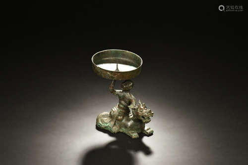 BRONZE CAST 'BEAST RIDER' CANDLE HOLDER