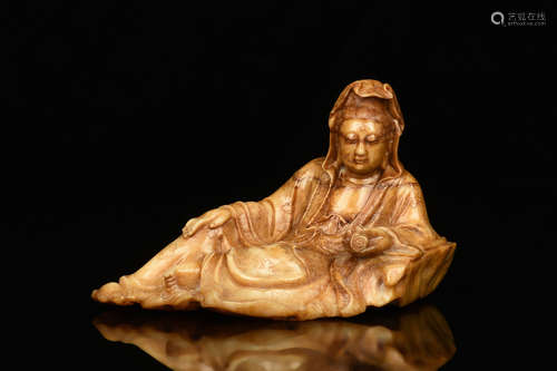 SHOUSHAN SOAPSTONE CARVED GUANYIN FIGURE