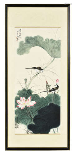 XIE ZHILIU: FRAMED INK AND ON PAPER PAINTING 'BIRDS AND FLOWERS'