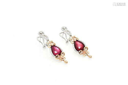 18K DIAMOND EARRINGS WITH PINK TOURMALINE