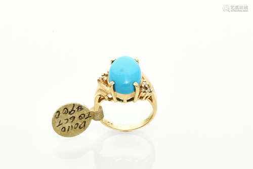 14K YELLOW GOLD DIAMOND AND TURQUOISE RING