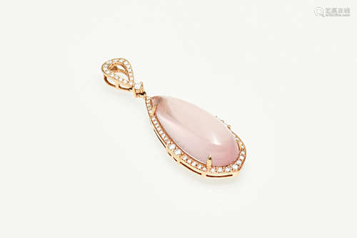 18K DIAMOND PENDANT WITH ROSE QUARTZ