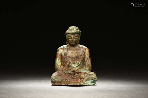 BRONZE CAST SEATED SHAKYAMUNI FIGURE