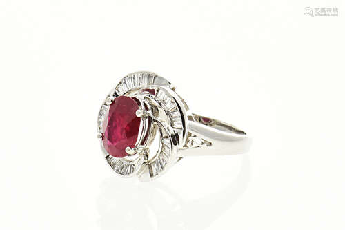 18K WHITE GOLD RUBY AND DIAMOND RING