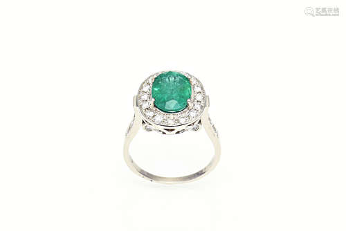 14K WHITE GOLD 3.50CT EMERALD 0.70CT DIAMOND RING WITH AIGL CERTIFICATE