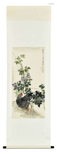 WANG XUETAO: INK AND COLOR ON PAPER PAINTING 'ROOSTER'