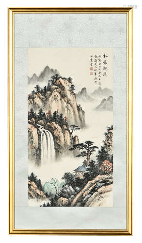 SONG MEILING: FRAMED INK AND COLOR ON PAPER PAINTING 'MOUNTAIN SCENERY'