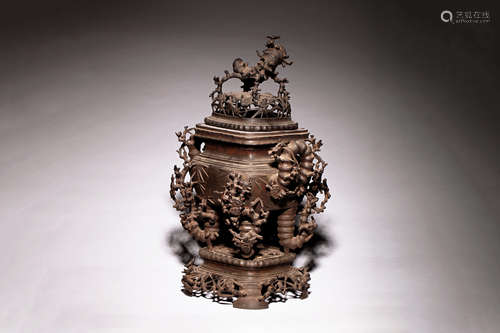 BRONZE CENSER SET IN BAMBOO FORM