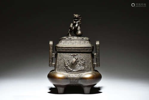 MURATA SEIMIN: JAPANESE BRONZE CAST CENSER WITH LID