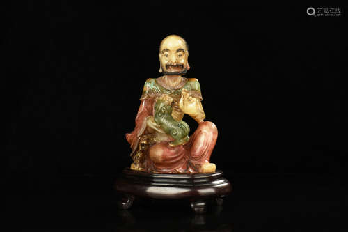 FURONG SHOUSHAN SOAPSTONE CARVED ARHAT FIGURE